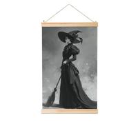 Woshuwo Elegante strega vestito scuro con scopa in lino appeso dipinto, arte da parete in lino pezzo d'arte per la casa opera d'arte moderna decorazione fattoria 40 x 60 cm