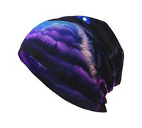 Woshuwo Fantasy Art - Berretto unisex lavorato a maglia, motivo: lupi viola e blu, caldo e morbido