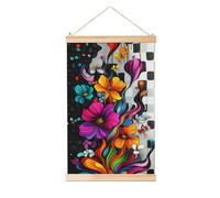 Woshuwo Floreale sottile fiori selvatici gocciolanti colorato lino appeso pittura, arte della parete di lino pezzo d'arte per la casa opera d'arte moderna decorazione fattoria 40 x 60 cm