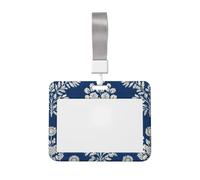 Woshuwo Folk Block - Porta badge scorrevole in plastica dura, per tessere, per infermieri e ufficio, colore: crema su sfondo blu