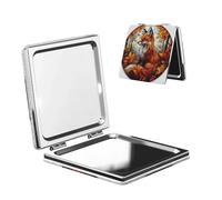 Woshuwo Fox In Autumn Forest - Specchio da viaggio per il trucco, double-face, in pelle PU, portatile, compatto, tascabile, con ingrandimento