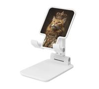 Woshuwo Gatto arancione vestito da re che indossa una corona pieghevole supporto per telefono cellulare ad angolo regolabile altezza desktop portatile cellulare culla compatibile con tutti gli