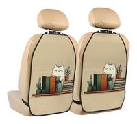 Woshuwo Gatto che spinge libri sullo scaffale del sedile dell'auto, protezione contro i calci posteriori, confezione da 2 tappetini con tasche portaoggetti per proteggere i veicoli da sporco e graffi