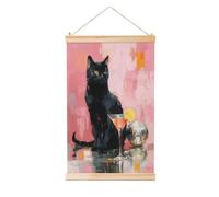Woshuwo Gatto nero e una palla da discoteca dipinto da appendere, in lino, arte da parete per la casa, opera d'arte moderna, decorazione per fattoria, 40 x 60 cm