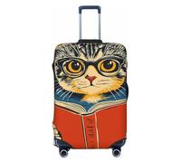 Woshuwo Gatto vintage con occhiali che legge un libro elastico da viaggio coperture antipolvere antigraffio valigia Protector Fit 22-24 pollici