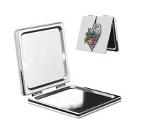 Woshuwo Ghost Dangling In Mid-Air - Specchio da trucco da viaggio, double-face, in pelle PU, portatile, compatto, tascabile, con ingrandimento