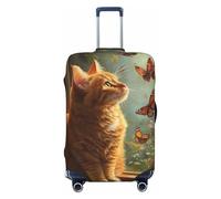 Woshuwo Ginger Cat Watching Butterflies - Copribagagli da viaggio elastico, antipolvere, antigraffio, adatto per valigie da 56-61 cm
