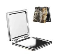 Woshuwo Golden Wolves Fantasy - Specchio da viaggio double-face, in pelle PU, portatile, compatto, tascabile, con ingrandimento