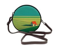 Woshuwo Green Field With A Single House - Borsa a tracolla rotonda da donna, in pelle
