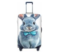Woshuwo Happy Bunny che indossa un papillon blu elastico da viaggio, antipolvere, antigraffio, adatto per valigie da 56-61 cm