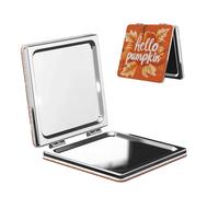 Woshuwo Hello Pumpkin On Orange - Specchio da viaggio per il trucco, double-face, in pelle PU, portatile, compatto, tascabile, con ingrandimento