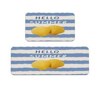 Woshuwo Hello Summer - Set di 2 tappeti da cucina con conchiglie gialle antiscivolo, antiscivolo, zerbino, tappeto, lavanderia, cucina, decorazione