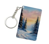 Woshuwo Inverno Tramonto Snowy Pine Trees Strada Tracce Acrilico Portachiavi Moda Portachiavi Auto Catene Acriliche Tag Per Uomo Donna