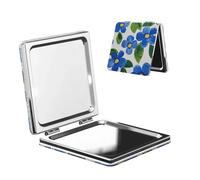 Woshuwo Little Blue Flowers - Specchio da viaggio per il trucco, double-face, in pelle PU, portatile, compatto, tascabile, con ingrandimento