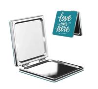 Woshuwo Love Lives Here On - Specchio da viaggio per il trucco, double-face, in pelle PU, portatile, compatto, tascabile, con ingrandimento