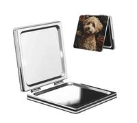 Woshuwo Maltipoo - Specchio da viaggio con motivo floreale a forma di cane, double-face, in pelle PU, portatile, compatto, tascabile