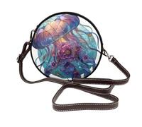 Woshuwo Meduse di vetro macchiato e fiori che sbocciano donne borse a tracolla rotonde borsa a tracolla in pelle borsa a tracolla