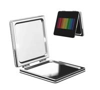 Woshuwo Minimalista Rainbow Barcode Linee Verticali Specchio Trucco Da Viaggio Doppio Lato Cuoio Pu Portatile Compatto Tasca Ingrandimento Specchi