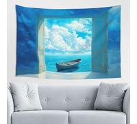Woshuwo Piccola barca in una porta aperta, arazzo da parete per camera da letto, soggiorno, dormitorio, moderno arazzo estetico per feste sfondo striscione 152 x 101 cm