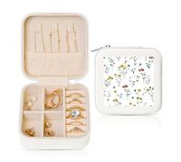 Woshuwo Piccola custodia per gioielli da viaggio colorata con fiori selvatici, in pelle sintetica, per anelli, orecchini, ciondoli, collane per ragazze e donne