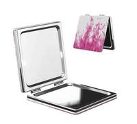 Woshuwo Pink Flames - Specchio da viaggio per il trucco, double-face, in pelle PU, portatile, compatto, tascabile, con ingrandimento