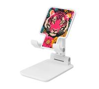 Woshuwo Pink Tiger With Flowers Supporto per cellulare pieghevole ad angolo regolabile in altezza Supporto per cellulare portatile da tavolo compatibile con tutti gli smartphone, stile bianco