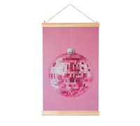 Woshuwo Pittura da appendere in lino con palla da discoteca rosa preppy, decorazione da parete in lino, opera d'arte moderna per la casa, 40 x 60 cm
