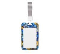 Woshuwo Porta badge scorrevole con ortensie blu e foglia dorata, in plastica rigida, per infermieri e ufficio