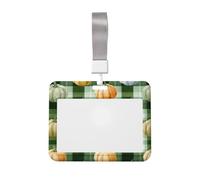 Woshuwo Porta badge scorrevole in plastica rigida a quadri con zucche su sfondo verde e bianco, per infermieri e ufficio