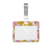 Woshuwo Porta badge scorrevole in plastica rigida con fiori rosa e gialli su sfondo crema, per infermieri e ufficio
