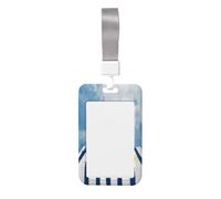 Woshuwo Porta-badge scorrevole in plastica rigida con motivo a cactus su sfondo blu e bianco a righe, per infermieri e ufficio