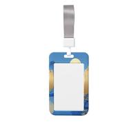 Woshuwo Porta badge scorrevole in plastica rigida con paesaggio montagna acqua luna blu lamina d'oro porta badge per infermieri ufficio