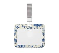 Woshuwo Porta badge scorrevole in plastica rigida, motivo floreale, blu e bianco, per infermieri e ufficio