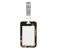 Woshuwo Porta badge vintage con agrifoglio e vischio scorrevole, in plastica rigida, per biglietti di lavoro, per infermieri e ufficio