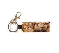 Woshuwo Portachiavi universale con due leoni, in pelle, ideale per uomini e donne