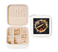 Woshuwo Portagioie da viaggio a forma di pallacanestro in fiamme, in pelle sintetica, per anelli, orecchini, ciondoli, collane per ragazze e donne