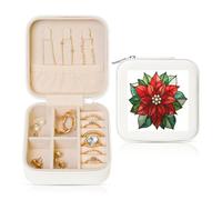 Woshuwo Portagioie da viaggio con fiore di stella di Natale rosso e verde, in pelle PU, per anelli, orecchini, ciondoli, collane, per ragazze e donne