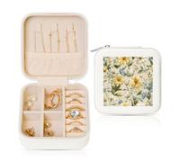 Woshuwo Portagioie da viaggio con fiori di campo e margherite e tulipani, in pelle sintetica, per anelli, orecchini, ciondoli, collane, per ragazze e donne