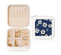 Woshuwo Portagioie da viaggio con fiori di ibisco, in pelle sintetica, per anelli, orecchini, ciondoli, collane, per ragazze e donne