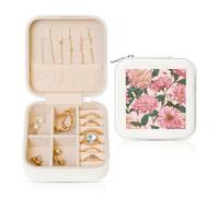 Woshuwo Portagioie da viaggio con fiori e foglie rosa chiaro, in pelle sintetica, per anelli, orecchini, ciondoli, collane per ragazze e donne