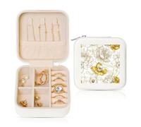 Woshuwo Portagioie da viaggio con fiori primaverili e rose, peonie e narcisi, in pelle sintetica, per anelli, orecchini, ciondoli, collane, per ragazze e donne