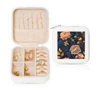 Woshuwo Portagioie da viaggio con fiori primaverili, rose e peonie, in pelle PU, per anelli, orecchini, ciondoli, collane, per ragazze e donne