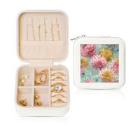 Woshuwo Portagioie da viaggio con fiori rosa chiaro verde menta, gialli, in pelle PU, per anelli, orecchini, ciondoli, collane, per ragazze e donne