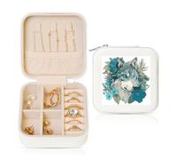 Woshuwo Portagioie da viaggio con testa di lupo con fiori, in pelle sintetica, per anelli, orecchini, ciondoli, collane, per ragazze e donne