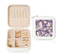 Woshuwo Portagioie da viaggio con teste di lupo e fiori di magnolia, in pelle sintetica, per anelli, orecchini, ciondoli, collane, per ragazze e donne