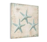 Woshuwo Poster vintage con tre stelle marine acquamarina stampa estetica pittura per dormitorio camera da letto soggiorno, 30 x 30 cm incorniciato