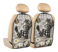 Woshuwo Protezioni per il sedile posteriore dell'auto con gattino che gioca con una farfalla, confezione da 2 tappetini con tasche portaoggetti per proteggere i veicoli da sporco e graffi di fango