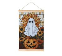 Woshuwo Quadro da appendere in lino con fantasma girasole e zucca, arte da parete in lino, opera d'arte moderna per la casa, decorazione per casa 40 x 60 cm