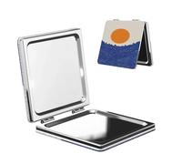 Woshuwo Range Sun and Blue Waves - Specchio da viaggio per il trucco, double-face, in pelle PU, portatile, compatto, tascabile, con ingrandimento