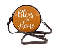 Woshuwo Rustic Bless Our Home On Orange - Borsa a tracolla rotonda da donna, in pelle